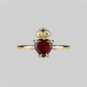 14k Gold Plated Stainless Steel Scarlet Zirconia Sacred Heart ring